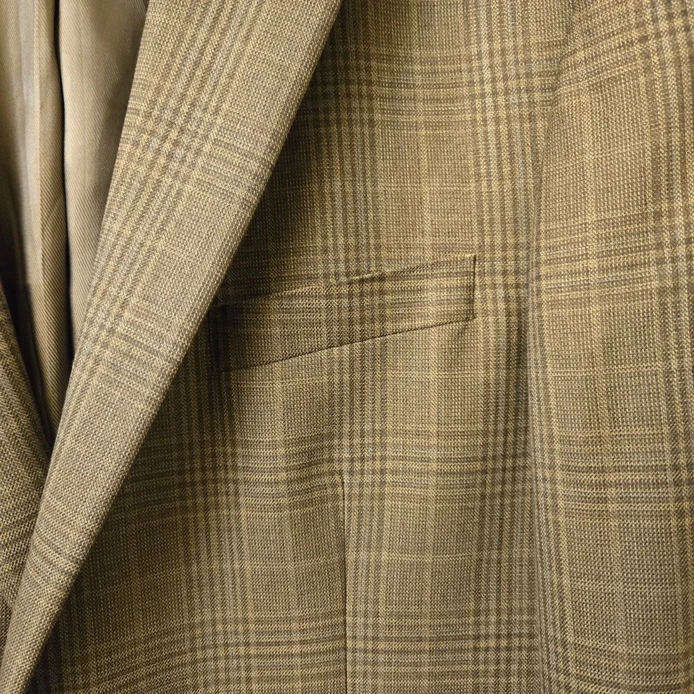 Mens Pronto Uomo Wool Blazer 40 Long Brown Plaid Suit‎ Jacket Two Button *Flaw*